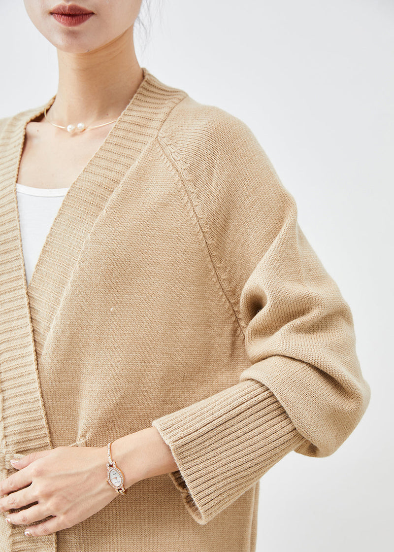 Light Camel Oversized Horn Button Knit Loose Coat Fall