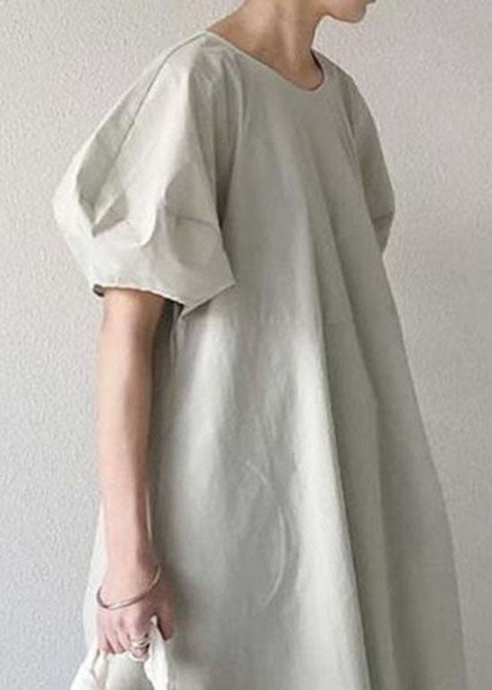 Light Green O Neck Patchwork Cotton Ankle Dress Summer