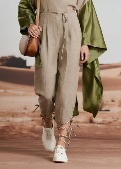 Light Grey Asymmetrical Patchwork Linen Jumpsuit Spring
