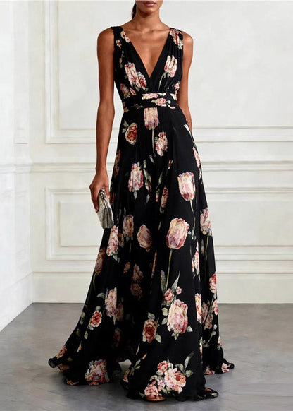 Light Pink V Neck Print Long Spaghetti Strap Sundress Summer
