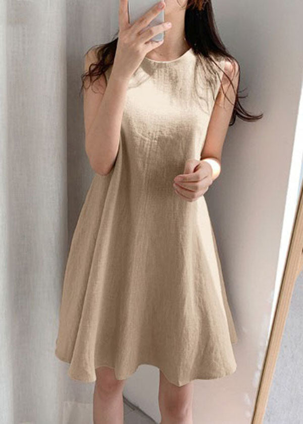 Orange O-neck Slim Fit Exra Large Hem Cotton Dresses Sleeveless