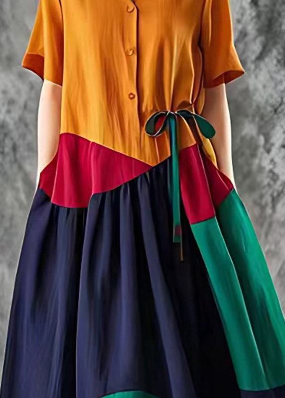 Orange Oversized Patchwork Cotton Maxi Dresses Summer
