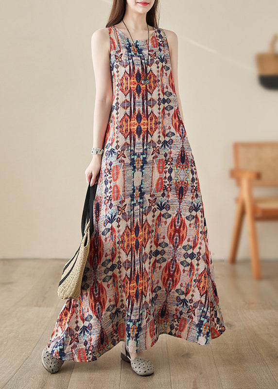 Orange Print Cozy Long Dresses Sleeveless