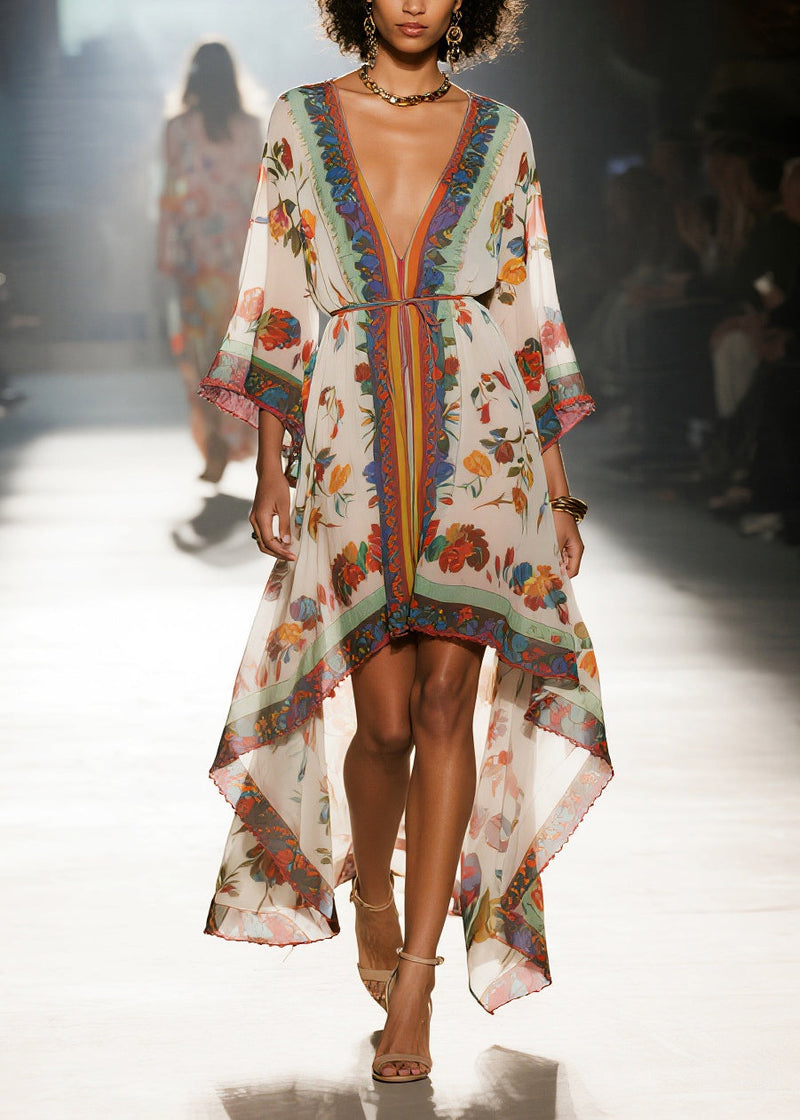Oversized Print Low High Design Chiffon Beach Dresses Summer