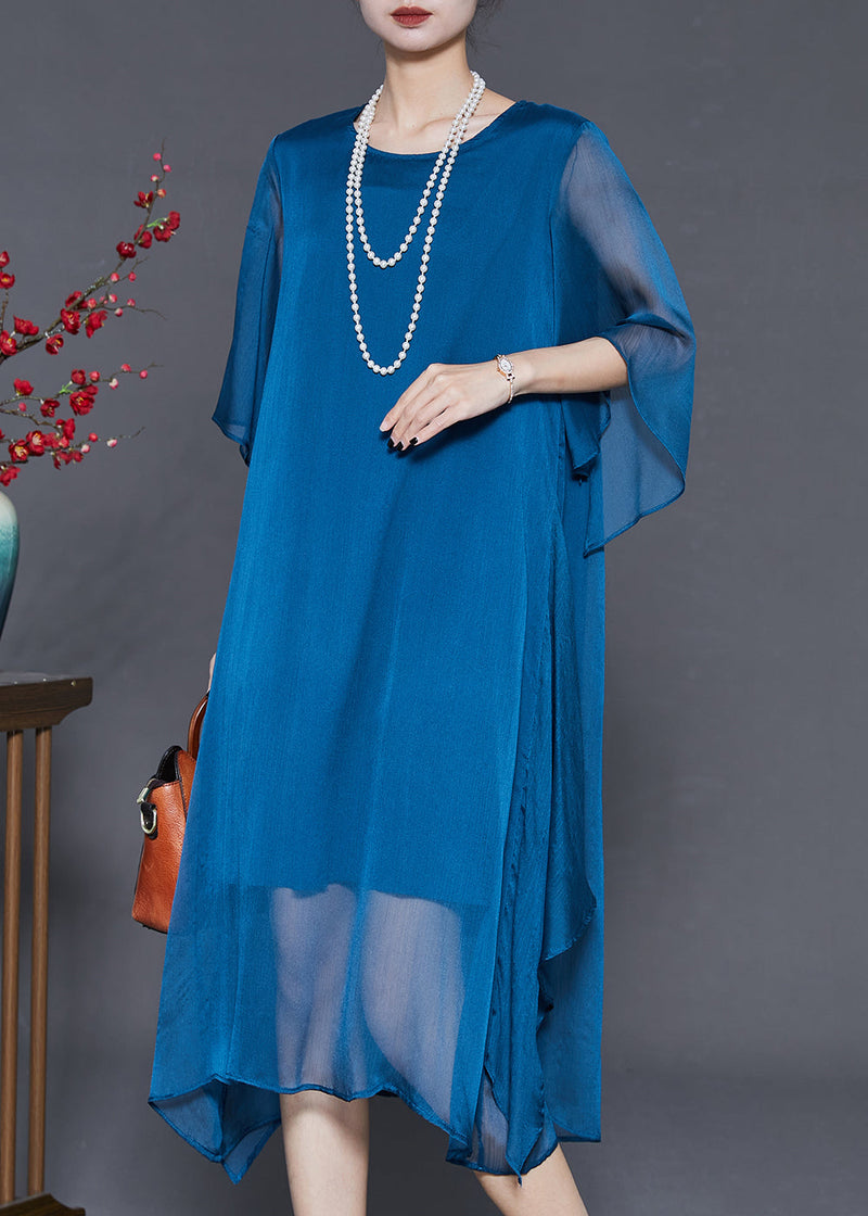 Peacock Blue Oversized Chiffon Long Dress Summer