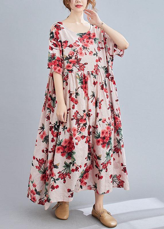 Pink O-neck Patchwork Summer Half Sleeve Dresses