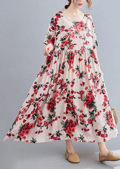 Pink O-neck Patchwork Summer Half Sleeve Dresses