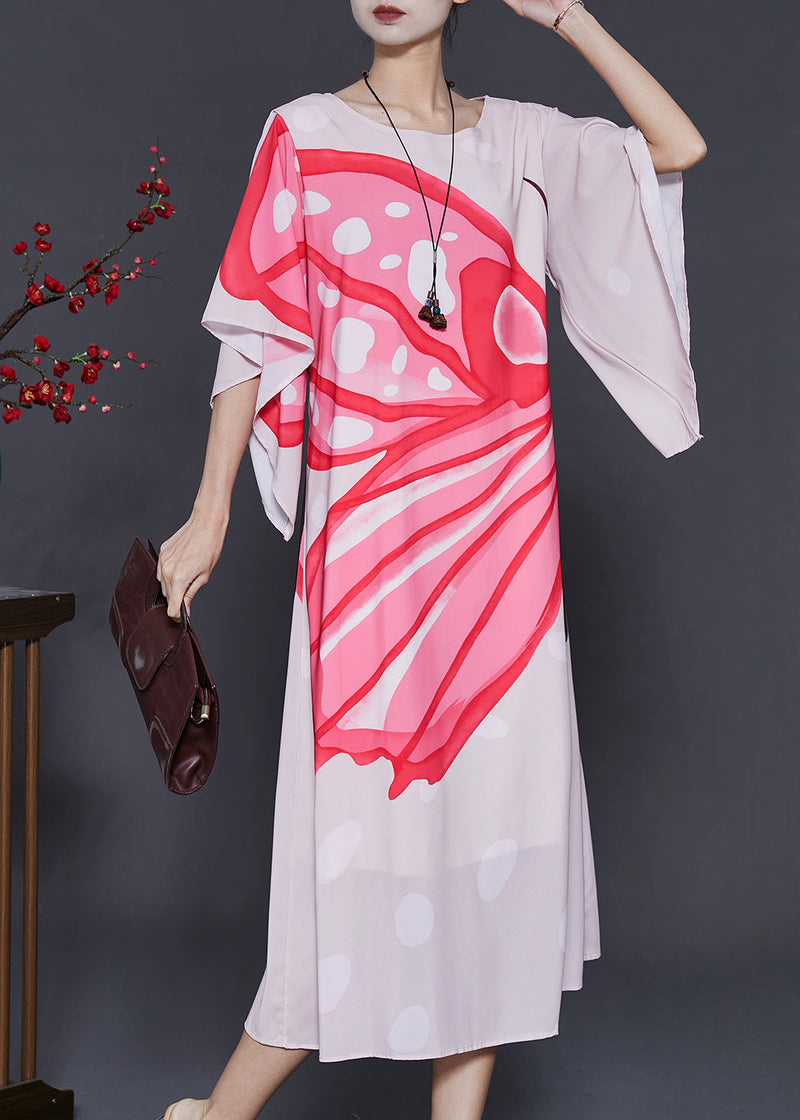 Pink Oversized Print Chiffon Vacation Dresses Summer