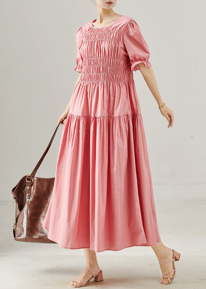 Pink Wrinkled Silm Fit Cotton Holiday Dress Summer