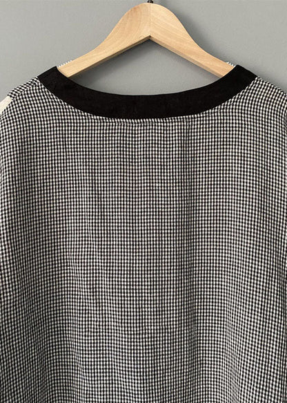 Plaid Print O Neck Patchwork Cotton Mid Dress Summer