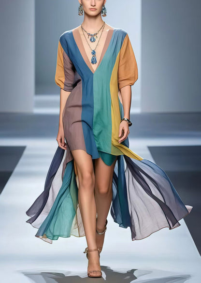 Polychrome Cotton Mid Dress Low High Design Summer