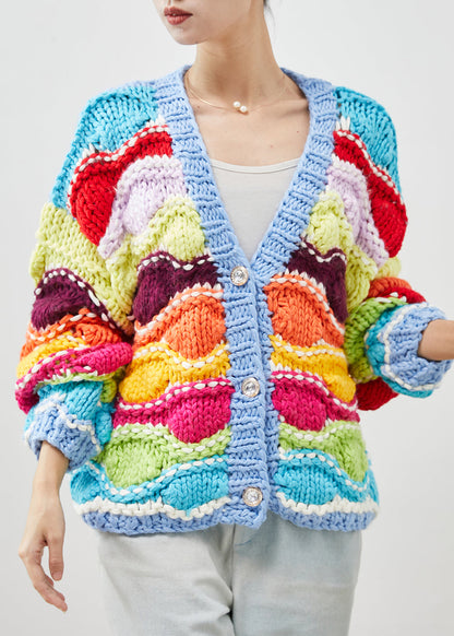Rainbow Oversized Patchwork Knit Cardigan Spring