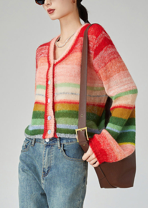 Rainbow V Neck Button Cotton Knit Cardigans Spring