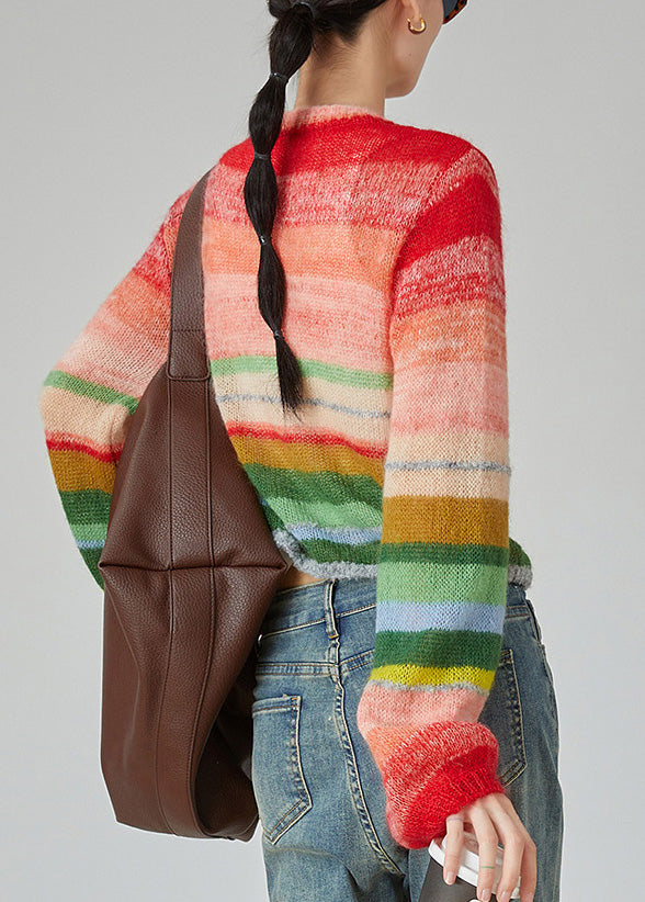 Rainbow V Neck Button Cotton Knit Cardigans Spring