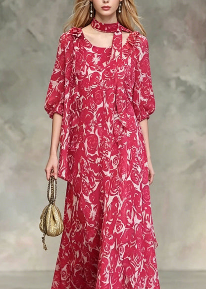 Red Asymmetrical Design Chiffon Dresses Summer