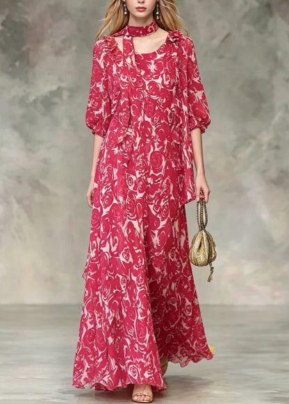 Red Asymmetrical Design Chiffon Dresses Summer