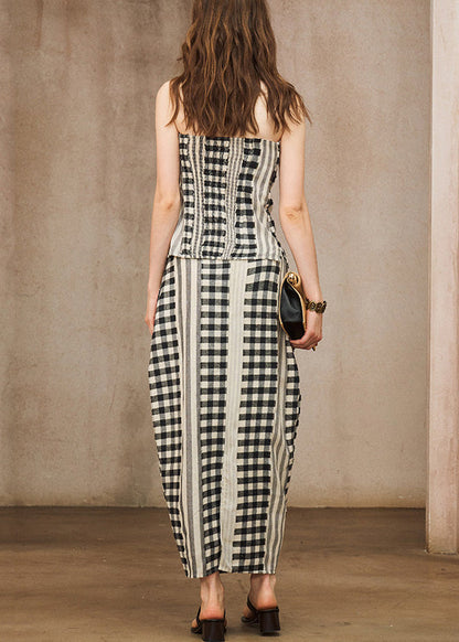 Red Backless Plaid Cotton Two Pieces Set Summer