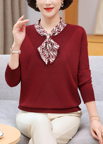 Red Bow Plaid Cotton Knit Sweaters Fall