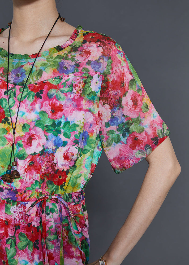 Red Print Chiffon Holiday Dresses Summer
