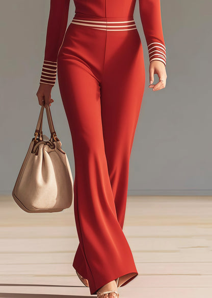 Red Ruffled Patchwork Chiffon Overalls Jumpsuit Spring