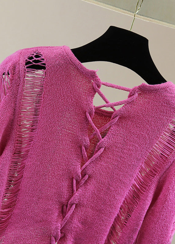 Rose Hole Tie Waist Cotton Knit Sweaters Spring