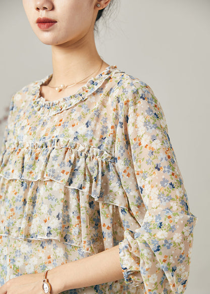Ruffled Print Chiffon Shirt Tops Summer