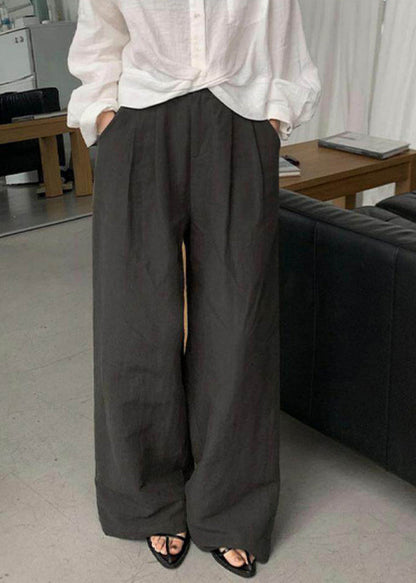 Tea Green Elastic Waist Cotton Straight Pants Spring