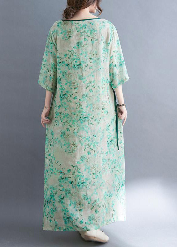 V Neck Print Button Side Open Holiday Dress Three Quarter Sleeve