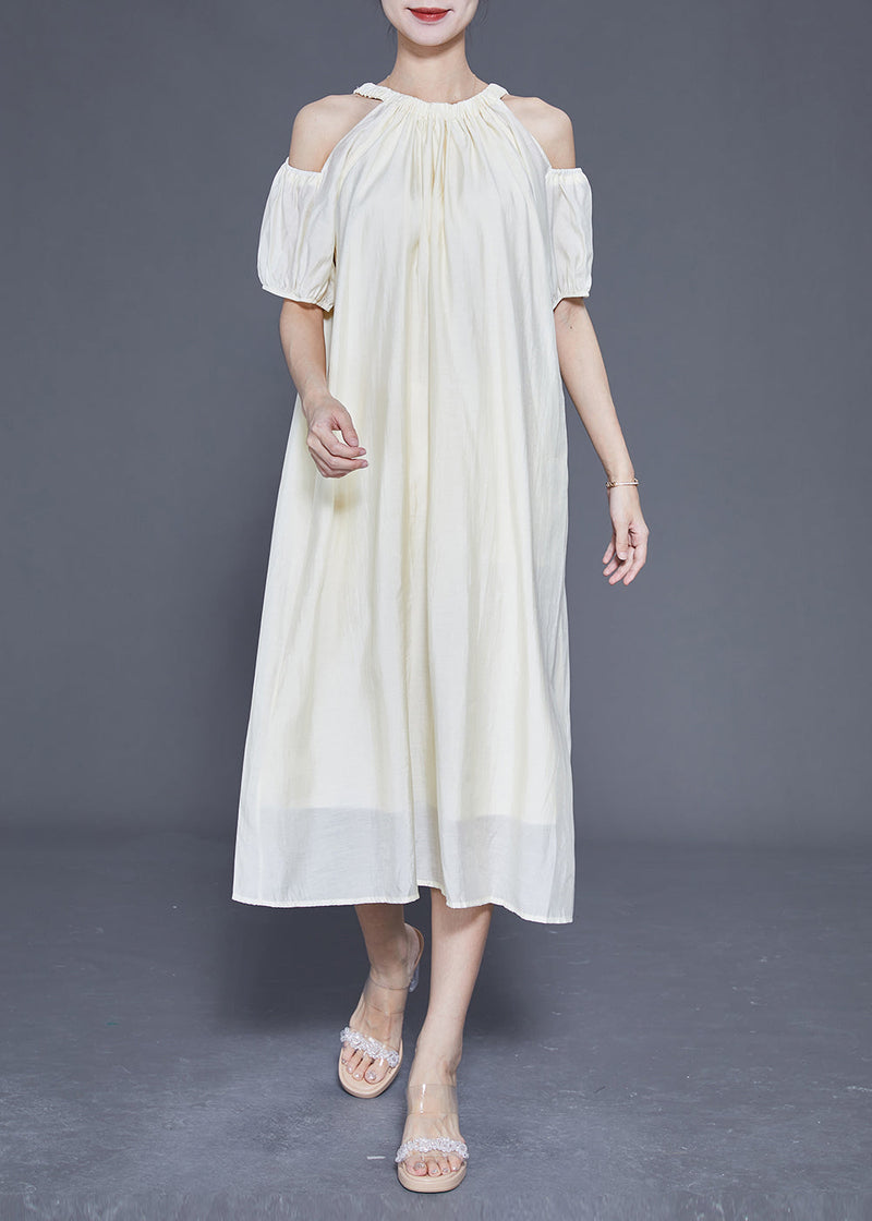 White Cold Shoulder Original Design Silk Long Dress Summer