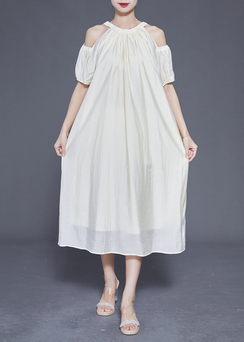 White Cold Shoulder Original Design Silk Long Dress Summer