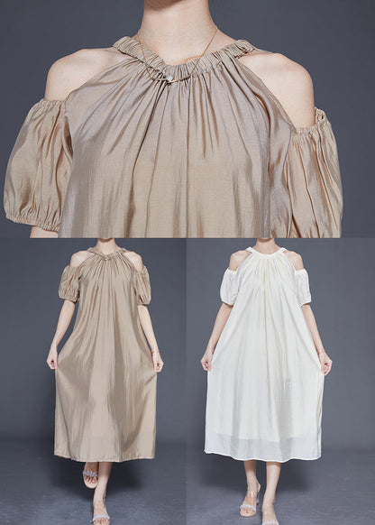 White Cold Shoulder Original Design Silk Long Dress Summer