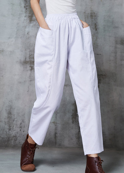 White Elastic Waist Cotton Harem Pants Spring