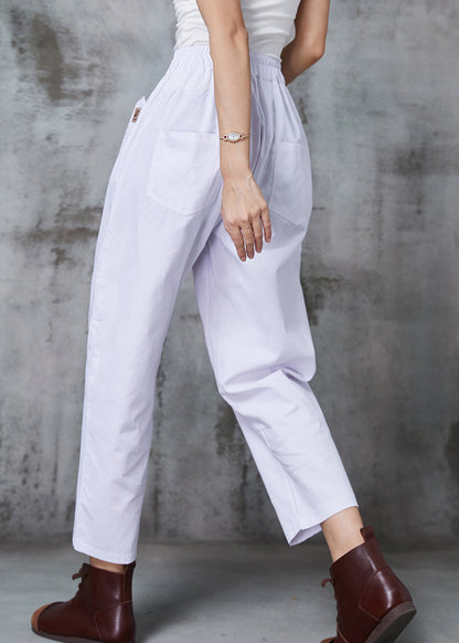 White Elastic Waist Cotton Harem Pants Spring