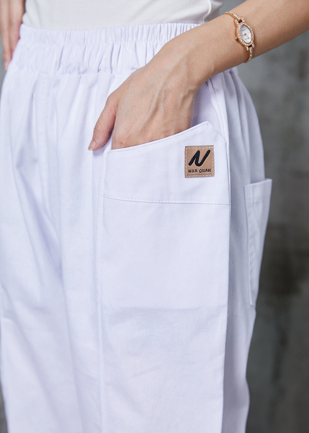White Elastic Waist Cotton Harem Pants Spring