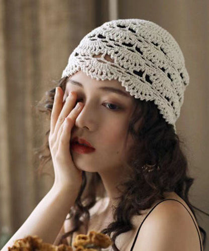 White Knit Color Hollow Out Bonnie Hat