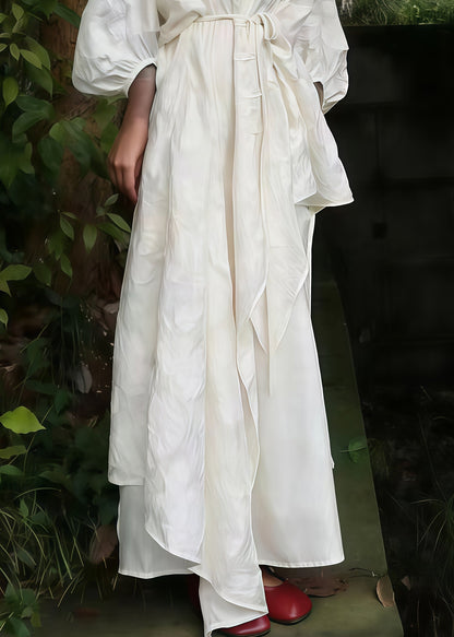White Oversized Jacquard Cotton Cardigan and Long Dress 2 Piece Outfit Spring