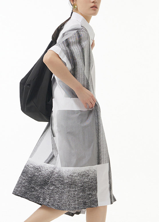 White Peter Pan Collar Striped Cotton Maxi Shirt Dress Summer
