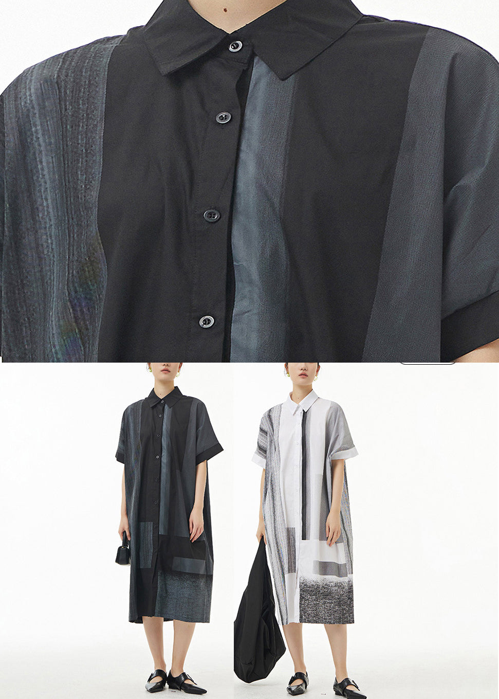 White Peter Pan Collar Striped Cotton Maxi Shirt Dress Summer