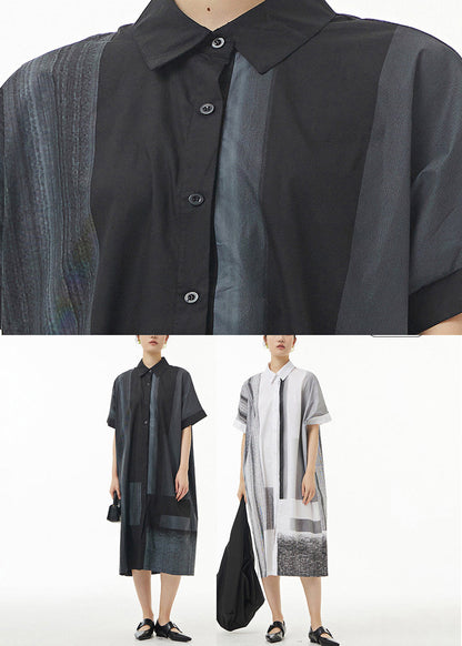 White Peter Pan Collar Striped Cotton Maxi Shirt Dress Summer