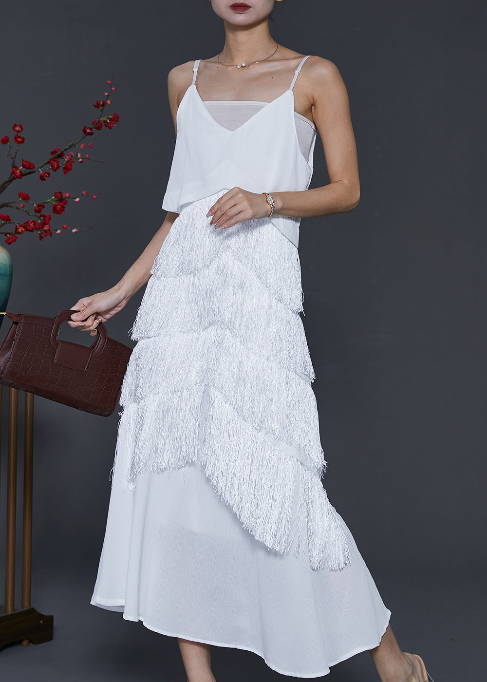 White Tasseled Chiffon Sundress Summer