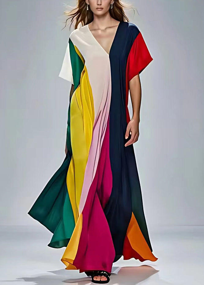 White V Neck Asymmetrical Design Silk Robe Dresses Summer