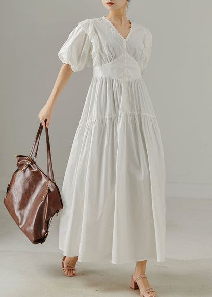 White V Neck Patchwork Cotton Party Dress Summer