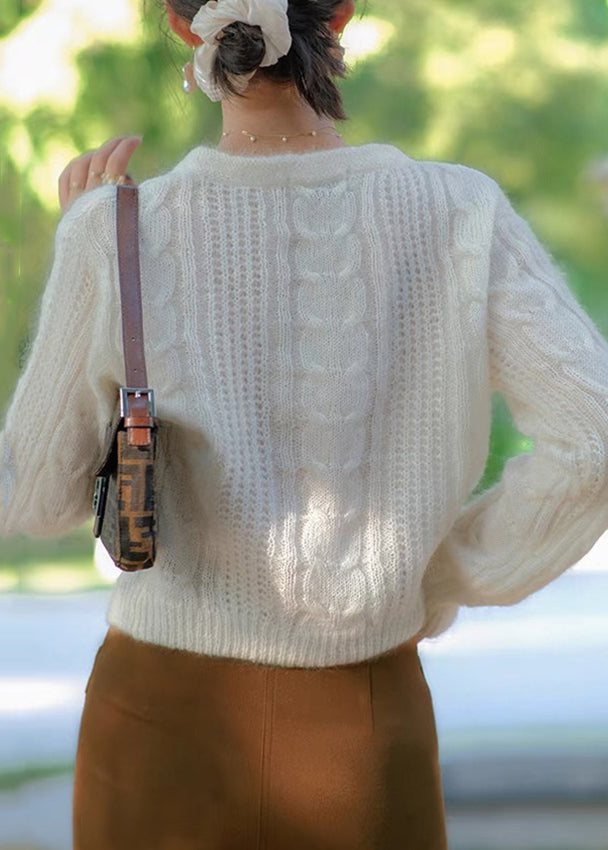 Yellow Button Hollow Out Patchwork Knit Cardigan Fall