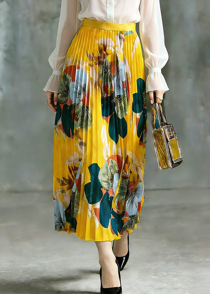 Yellow Elastic Waist a Line Skirt Spring