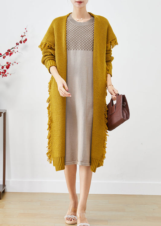 Yellow Sailor Collar Tasseled Knit Cardigan Fall