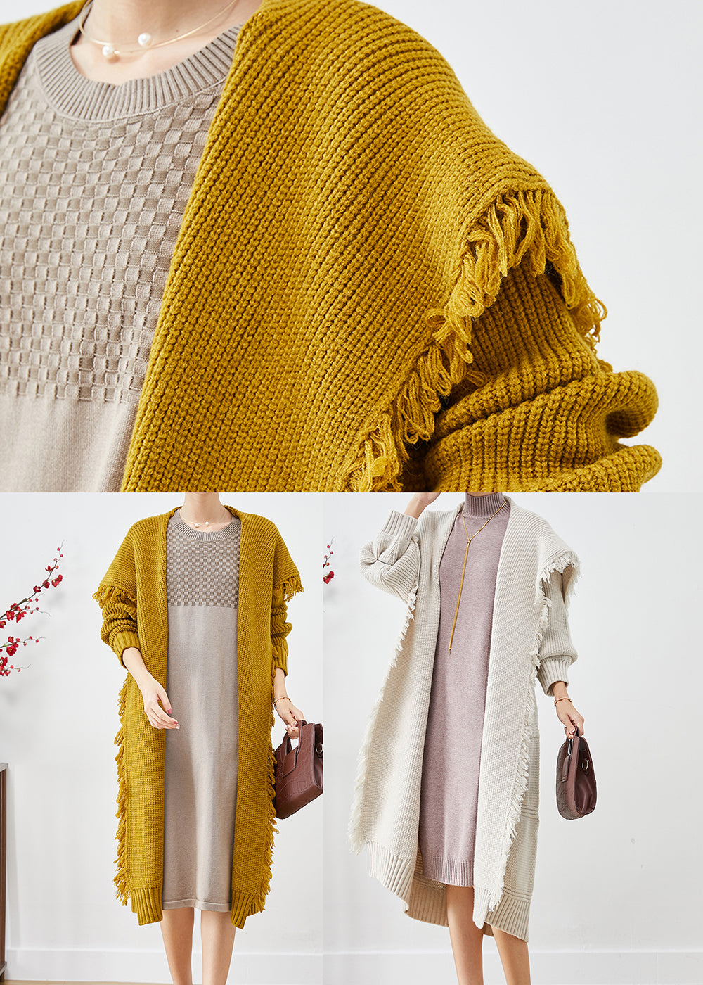 Yellow Sailor Collar Tasseled Knit Cardigan Fall