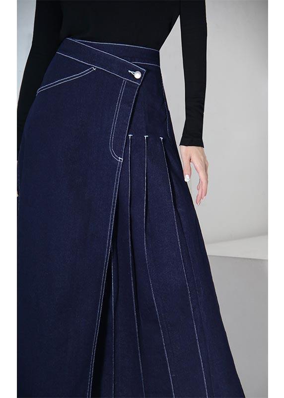 Denim Blue Zippered Asymmetrical Design Summer Skirt