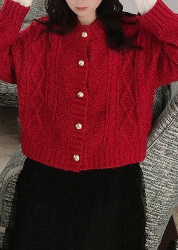 Boutique Beige O-neck Button Cable Knit Cardigan Fall