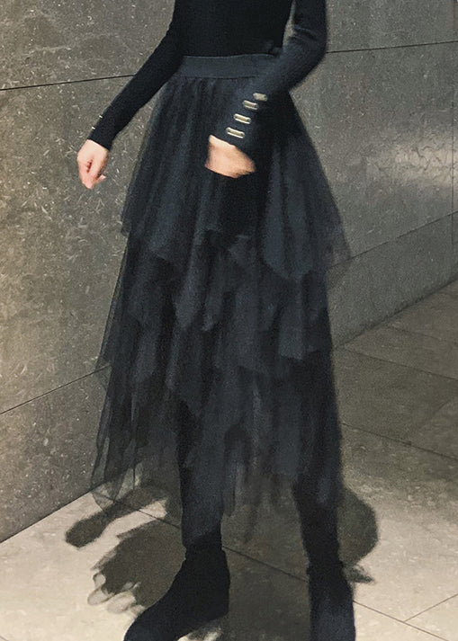 Boutique Black Asymmetrical Tulle Skirts Spring