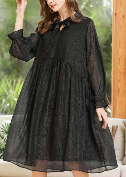 Boutique Black Chiffon Rivet Summer Long Dresses